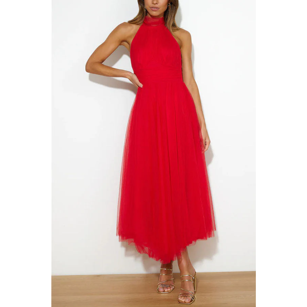 Levoire | Robe de demoiselle d'honneur midi avec dos ouvert pour femmes Rot