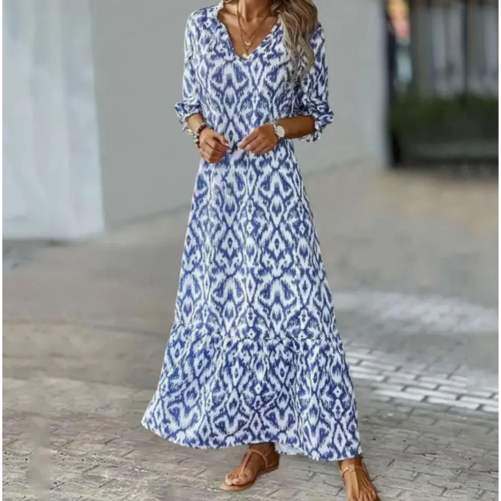Levoire | Robe longue avec manches 3/4 pour femmes Bleu