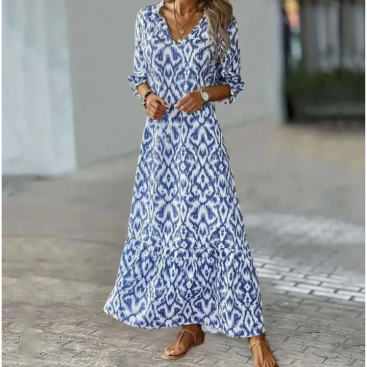 Levoire | Robe longue avec manches 3/4 pour femmes Bleu