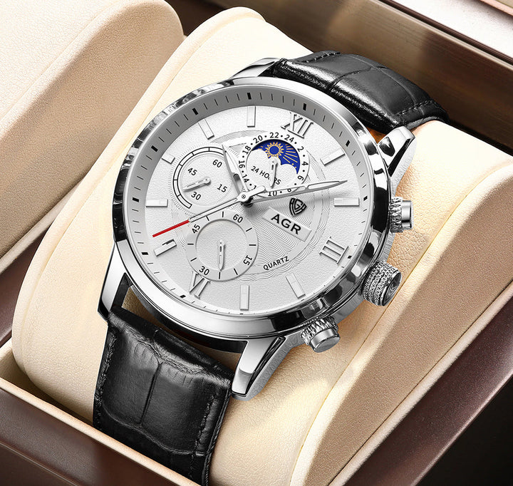 Levoire | De Luxe En Cuir Avec Mouvement À Quartz Argent Blanc