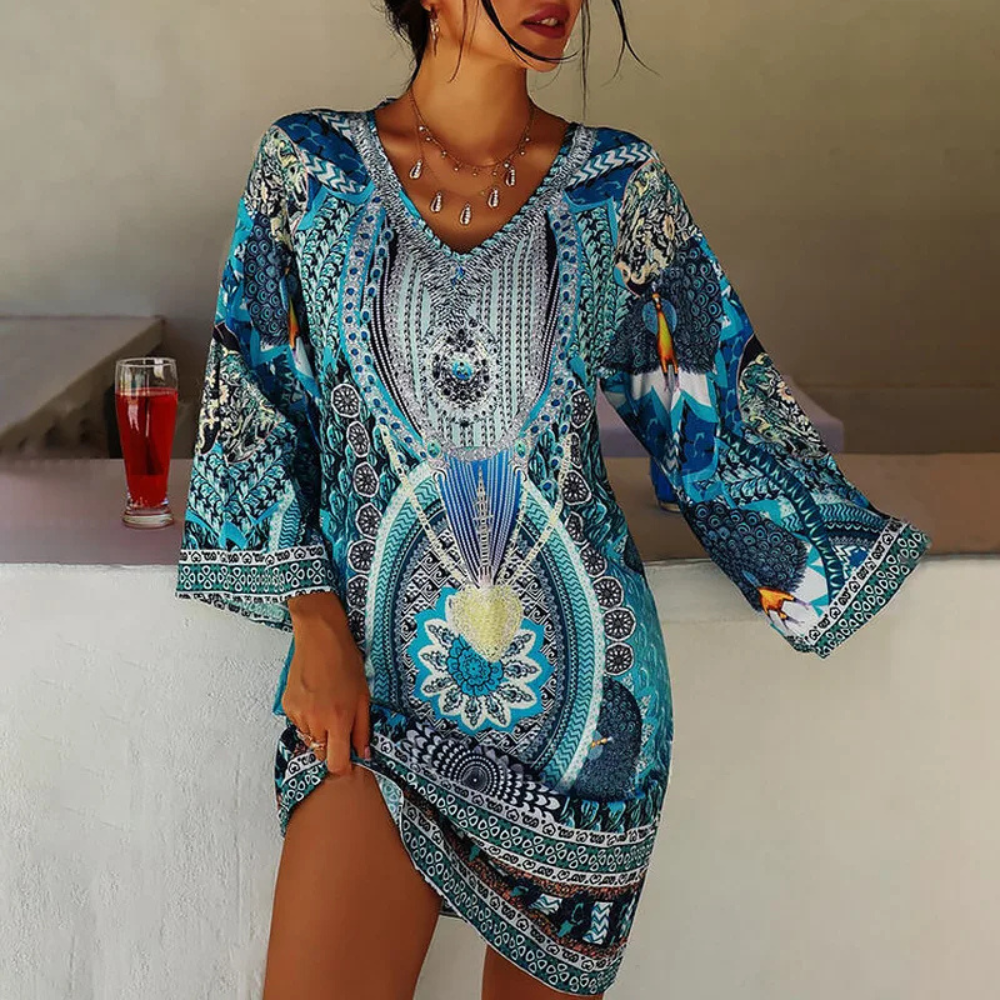 Levoire | Élégant Robe Boho Avec Imprimé Ethnique Bleu