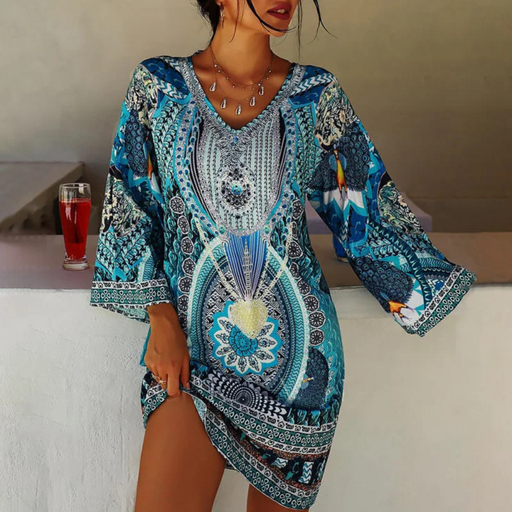 Levoire | Élégant Robe Boho Avec Imprimé Ethnique Bleu