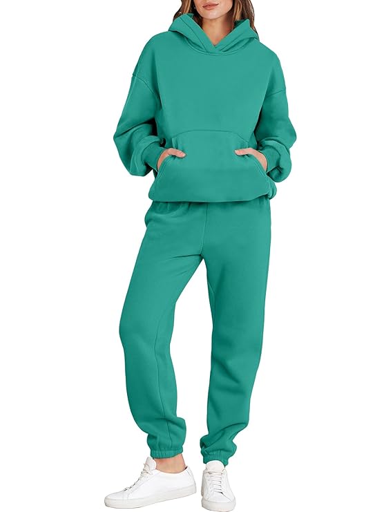 Levoire | Sweat À Capuche À Manches Longues, Pantalon Avec Poches Ensemble De Survêtement Deux Pièces Vert