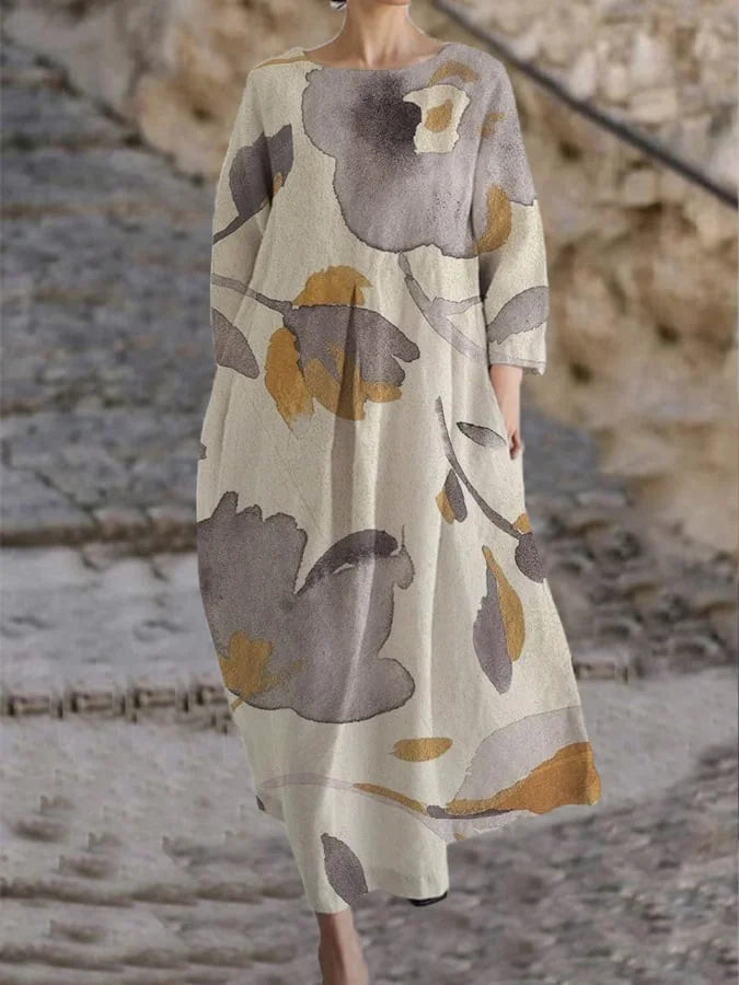 Levoire | Robe ample à motifs botaniques et floraux pour femmes Beige & Gris