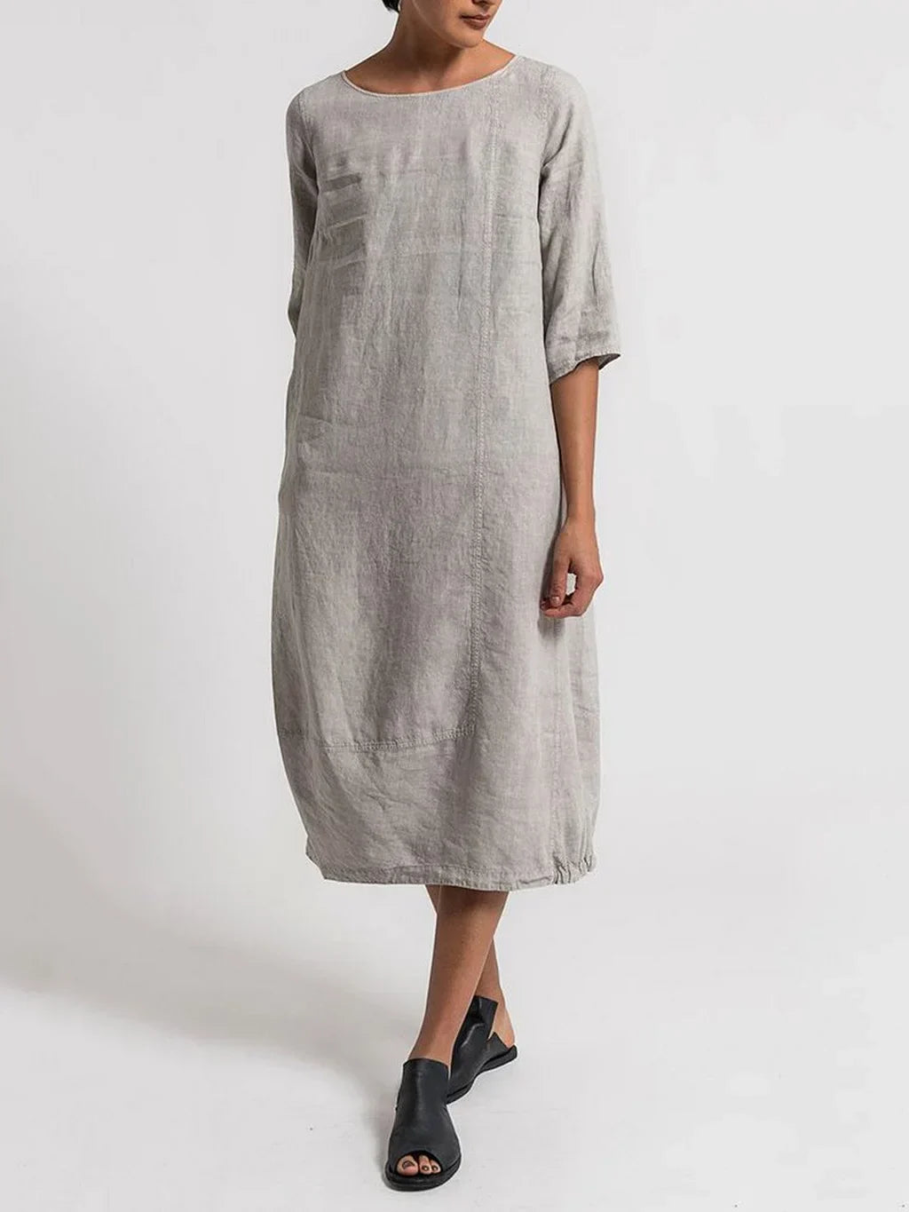 Levoire | Col rond Manches 3/4 Robe Kaki