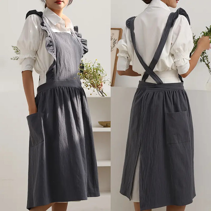 Levoire | Tablier Confortable Avec Volants Et Poches Latérales Gris Une taille