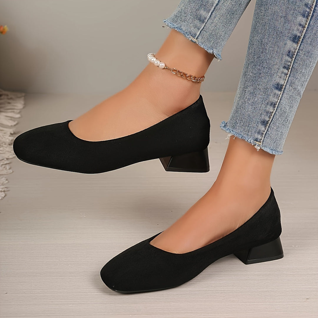 Levoire | Chaussures À Talon En Flanelle Noires À Talon Bas