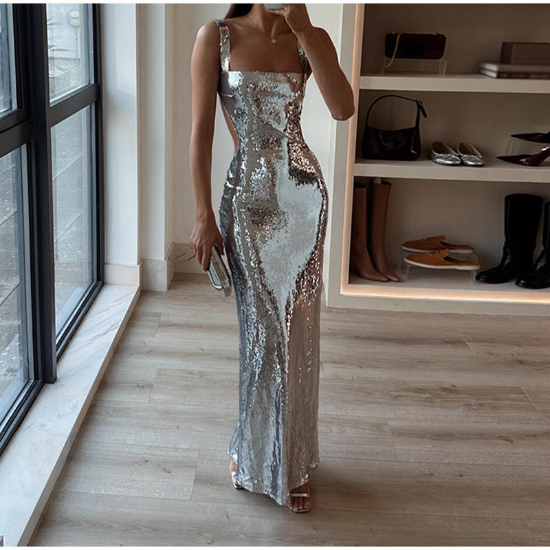 Levoire | Robe à sequins avec décolleté carré charmant