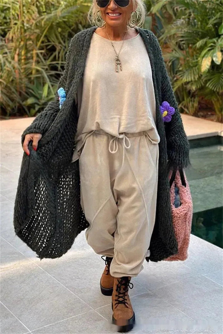 Levoire | Cardigan en tricot long avec des fleurs