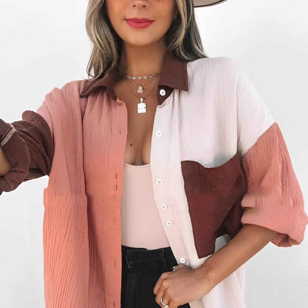 Levoire | Chemise Colorblock Avec Fermeture À Boutons Pour Femmes Beige
