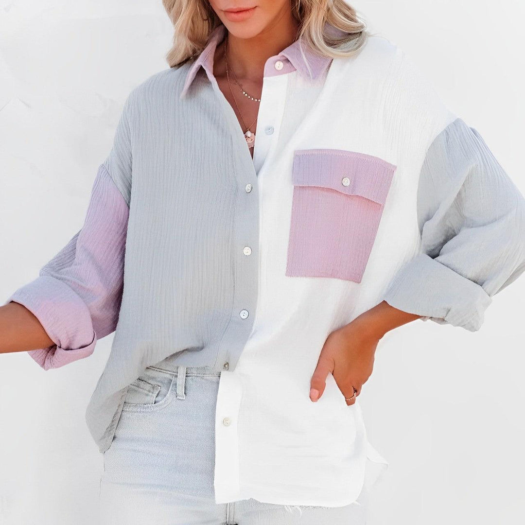 Levoire | Chemise Colorblock Avec Fermeture À Boutons Pour Femmes Blanc