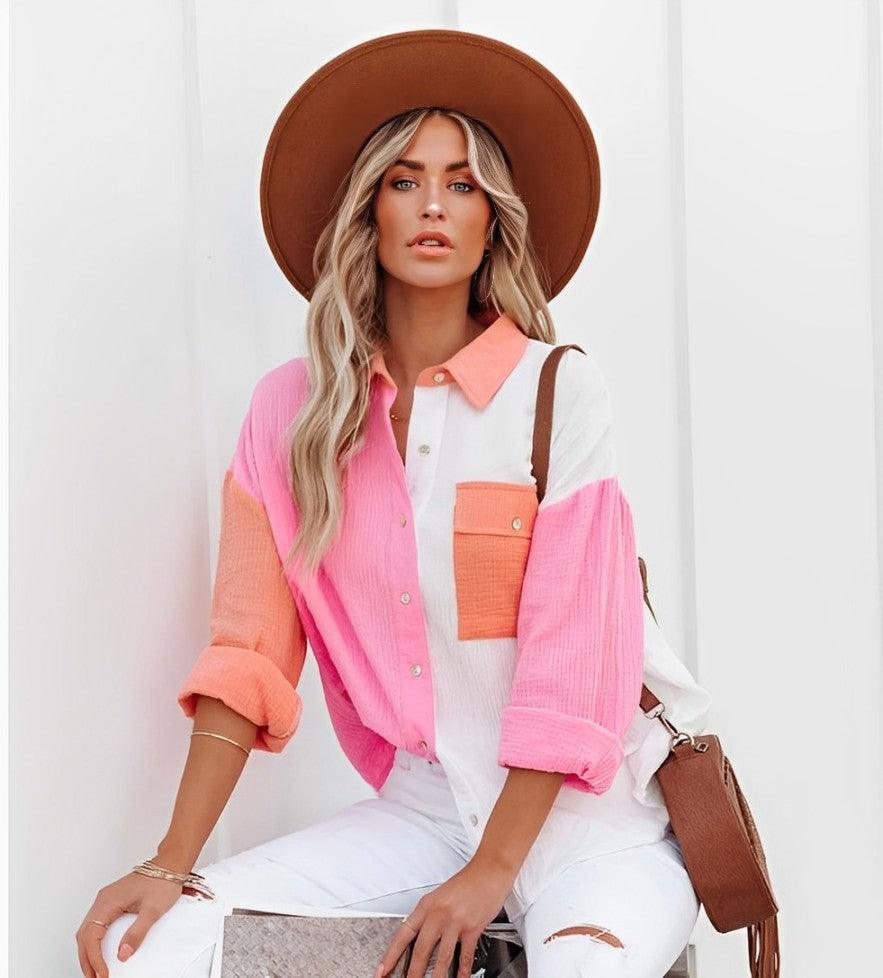 Levoire | Chemise Colorblock Avec Fermeture À Boutons Pour Femmes