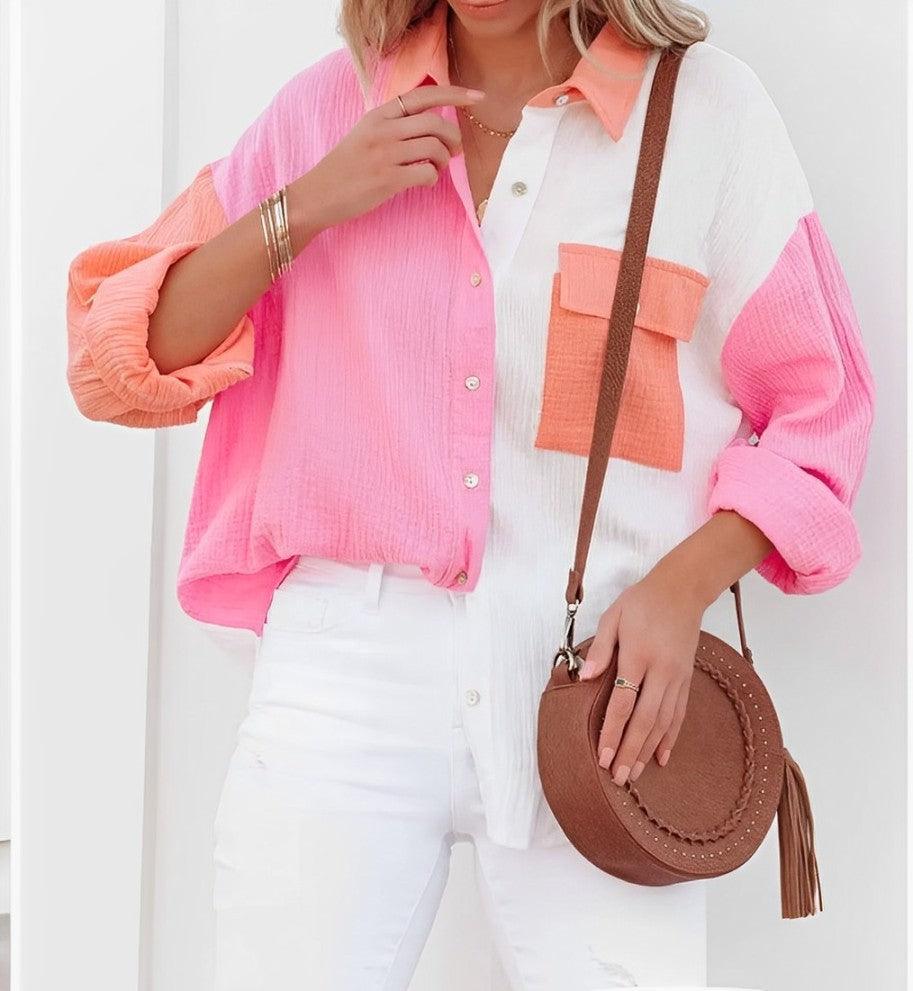 Levoire | Chemise Colorblock Avec Fermeture À Boutons Pour Femmes Rosenrot