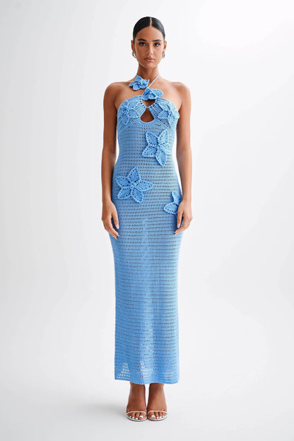 Levoire | Robe maxi sexy en crochet Bleu