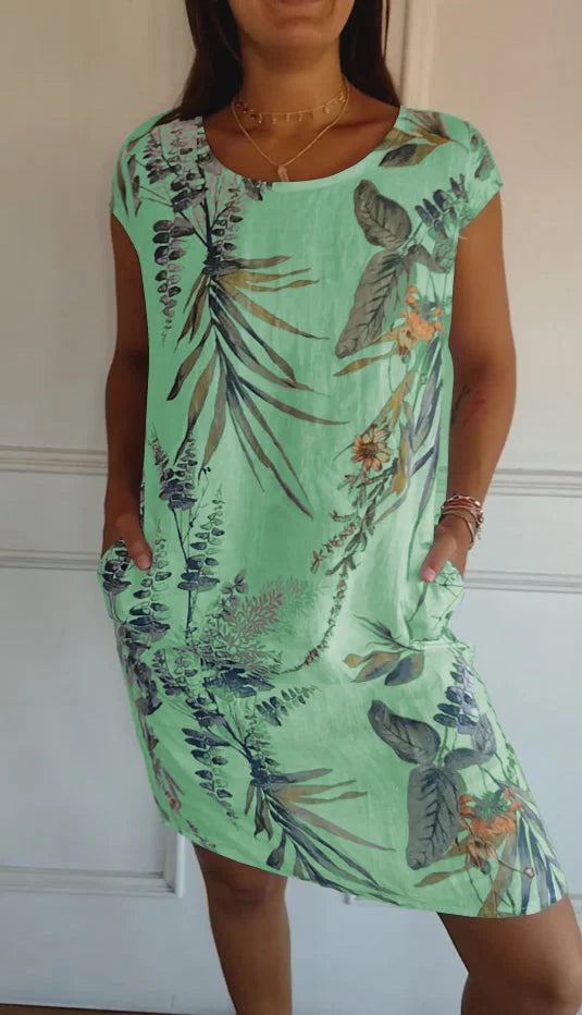 Levoire | imprimée à col rond en coton et lin pour femme Vert