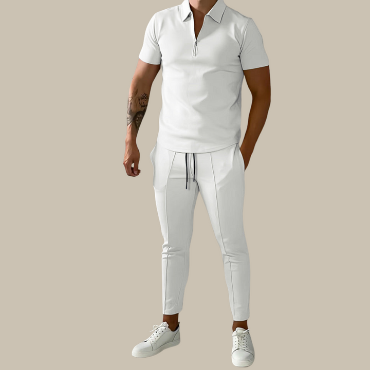 Levoire | Élégant Costume 2 Pièces Pour Homme Avec Polo Et Pantalon blanc