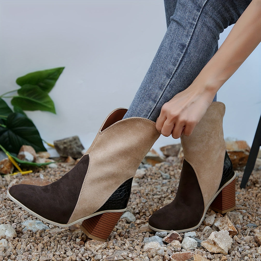 Levoire | Bottes Pour Femmes Brodées, Bout De Chaussure Carré, Talon Épais, Style Cowboy Facile À Enfiler En Velours Et En Denim gris