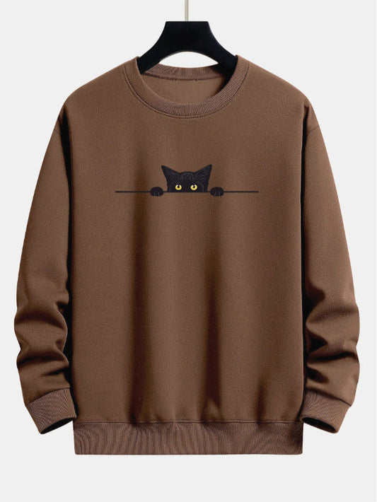 Levoire | Chemise À Col Rond Avec Un Adorable Motif De Chat Chat Créatif Braun