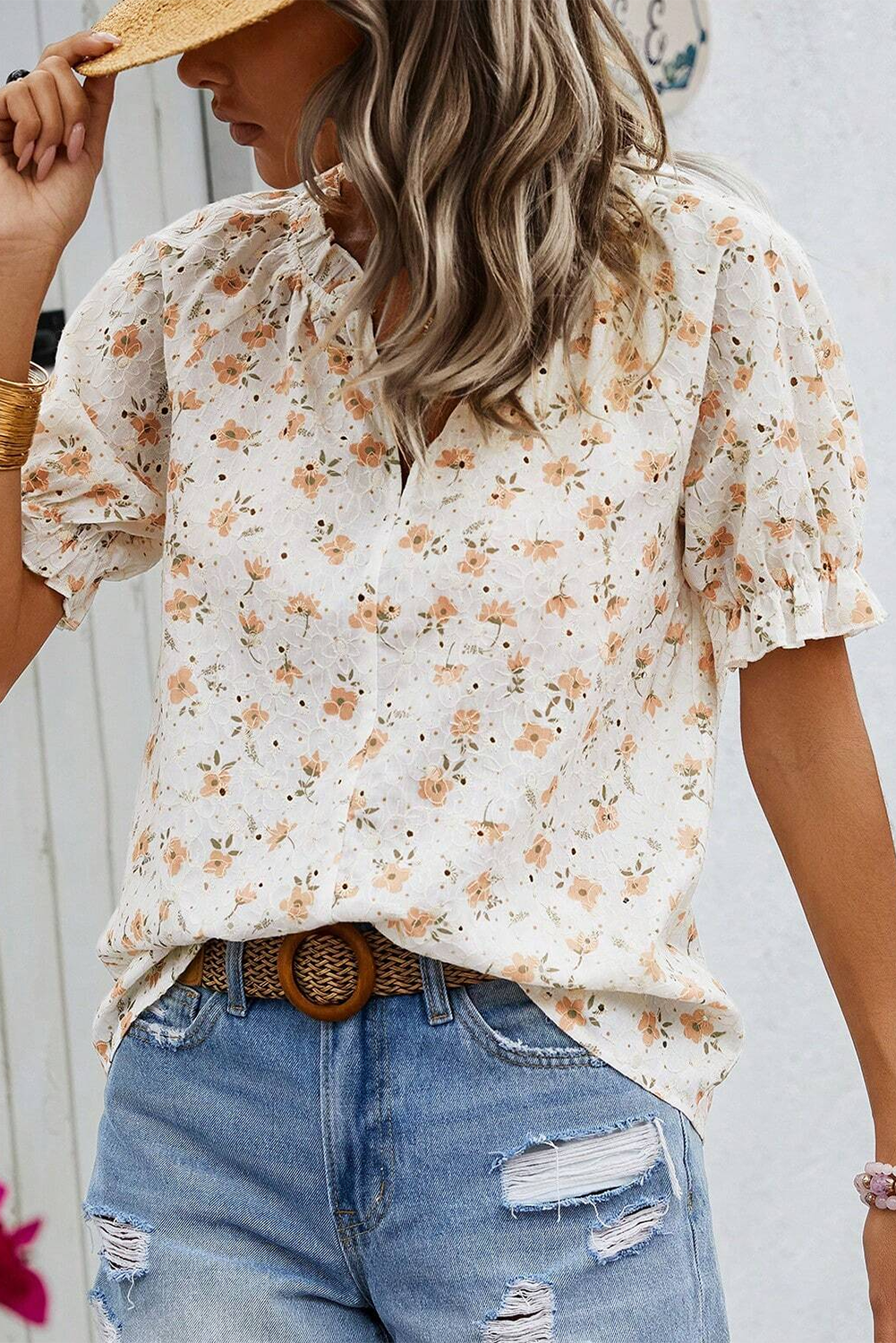 Levoire | Récolte De Vin Inspiré Blouse À Fleurs Avec Manches Bouffantes