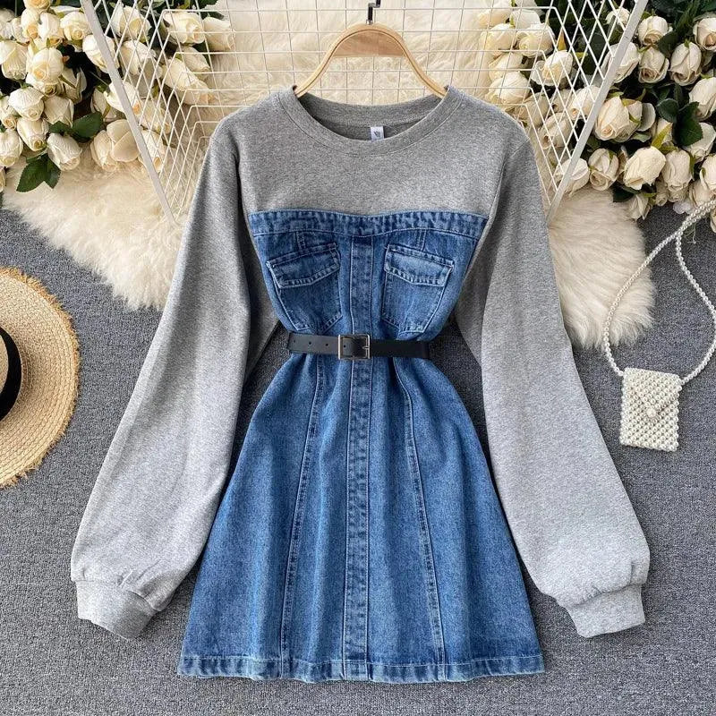 Levoire | Robe en jean pour femmes à encolure ronde Gris Une taille