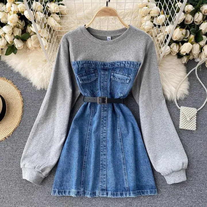 Levoire | Robe en jean pour femmes à encolure ronde Gris Une taille