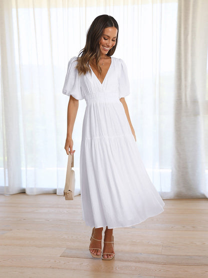 Levoire | Robe Avec Décolleté En V Et Manches Bouffantes Blanc