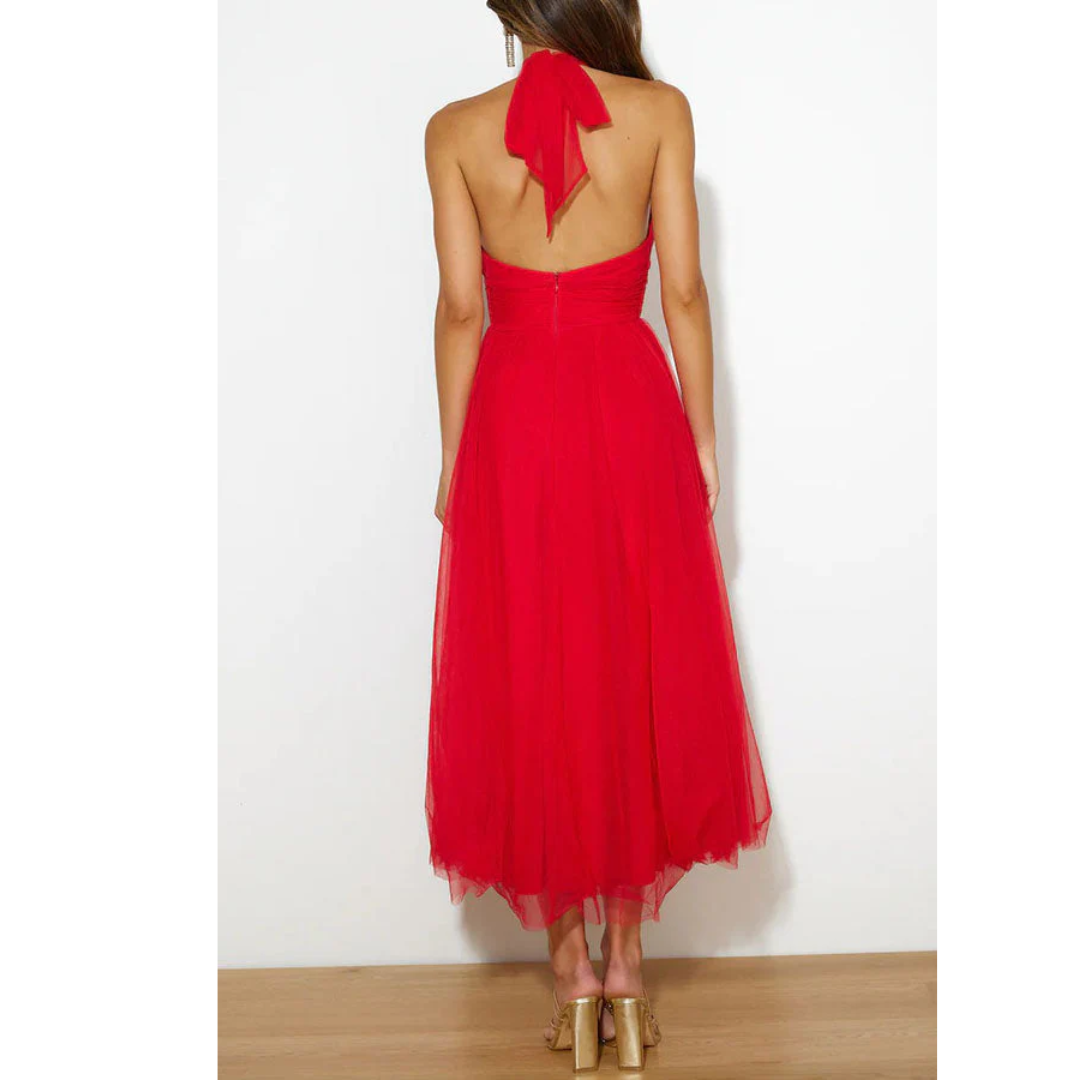 Levoire | Robe de demoiselle d'honneur midi avec dos ouvert pour femmes