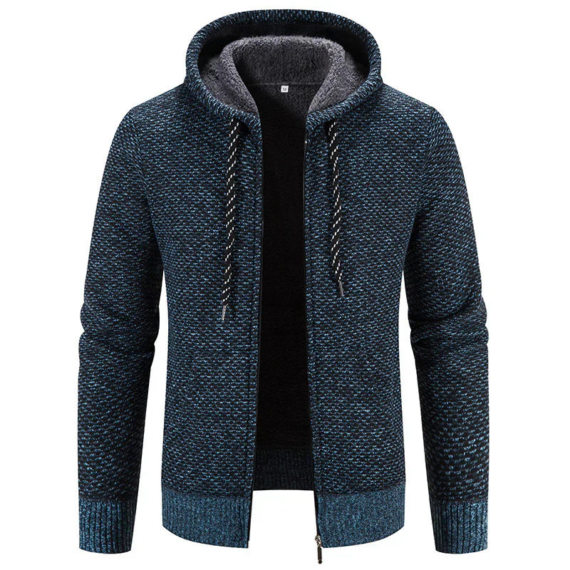 Levoire | Pull En Tricot Pour Hommes Avec Capuche Et Revêtement En Fleece Bleu