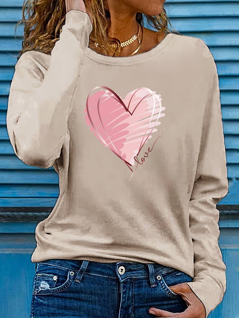 Levoire | T-shirt Manches Longues Imprimé Cœur et Amour Abricot