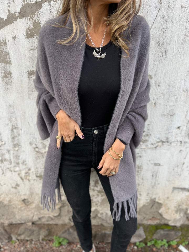 Levoire | Veste Femme Avec Manches Longues Et Franges Gris