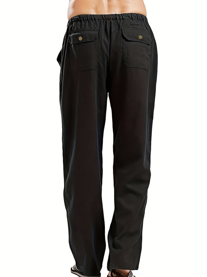 Levoire | Pantalons Pour Hommes En Mélange De Coton Et De Lin Avec Une Taille Élastique Décontractée