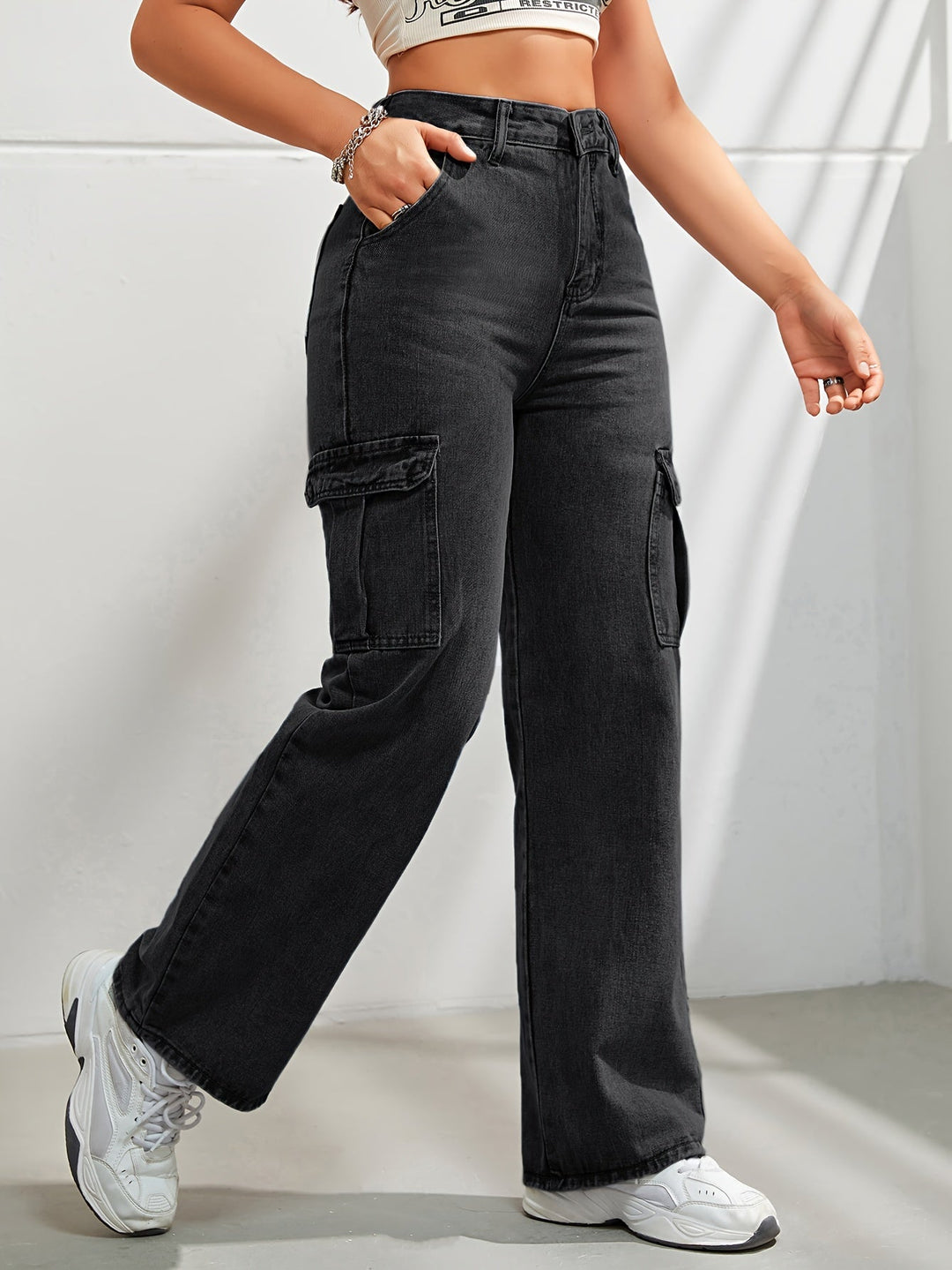 Levoire | Rennot Denim Cargo-Pantalons Avec Jambe Large Et Taille Haute