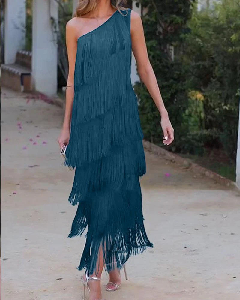 Levoire | Robe élégante avec franges Lac bleu