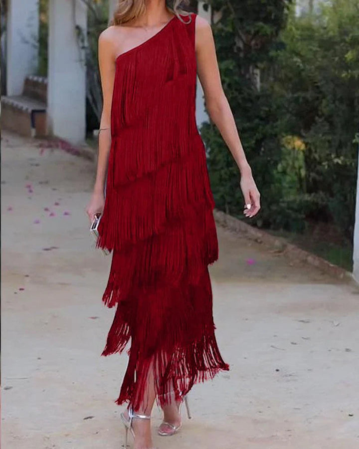 Levoire | Robe élégante avec franges Rouge