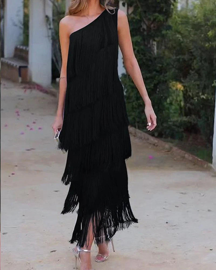 Levoire | Robe élégante avec franges Noir