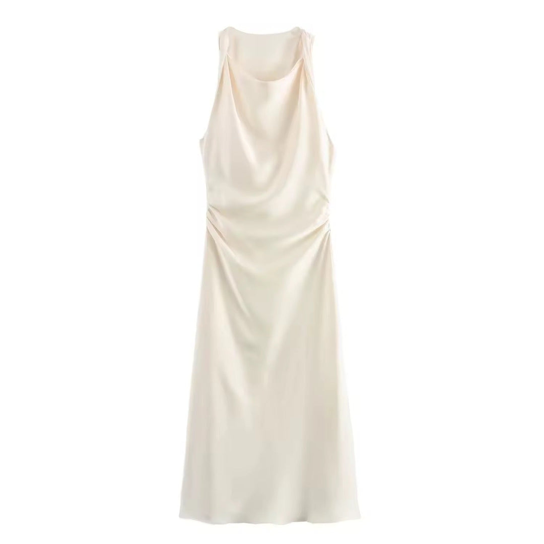 Levoire | Robe Maxi Satin Drapé Élégante Crème