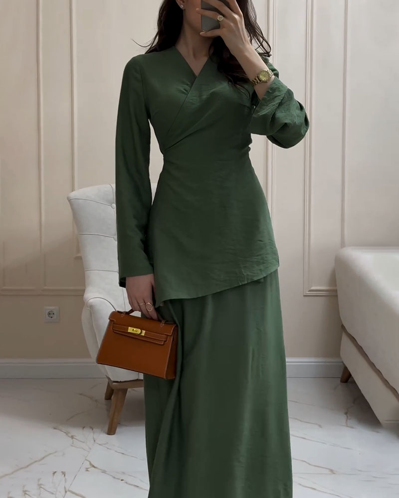 Levoire | Robe En Lin Verte À Manches Longues