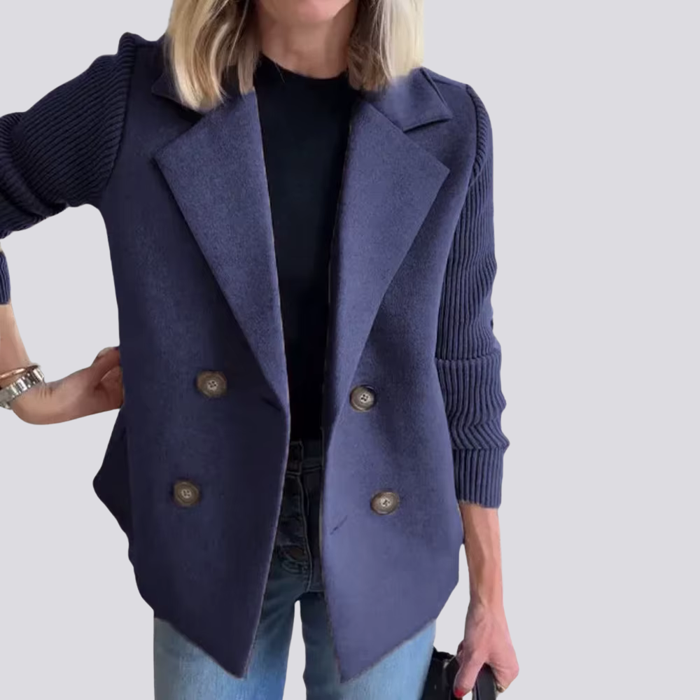Levoire | Blazer Élégant Avec Manches En Tricot Bleu