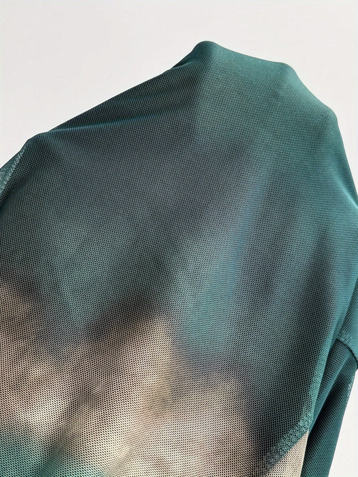 Levoire | Robe Maxi Froncée Et Ajustée Avec Motif Tie-Dye, Élégante Robe À Manches Longues Avec Encolure Ronde Pour Le Printemps Et L'Automne, Vêtements Femme