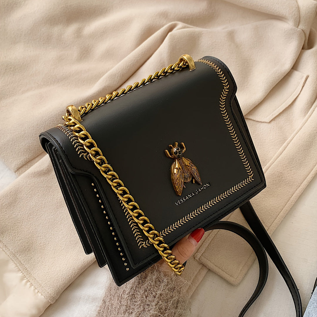 Levoire | Sac À Main Élégant En Cuir Vegan Avec Pendentif Abeille Noir
