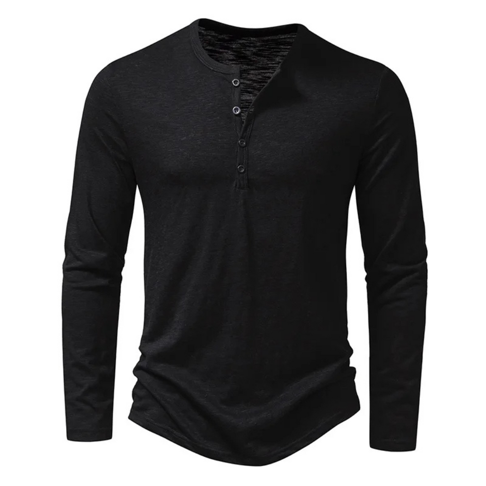 Levoire | T-shirt Henley à manches longues coupe Slim Noir