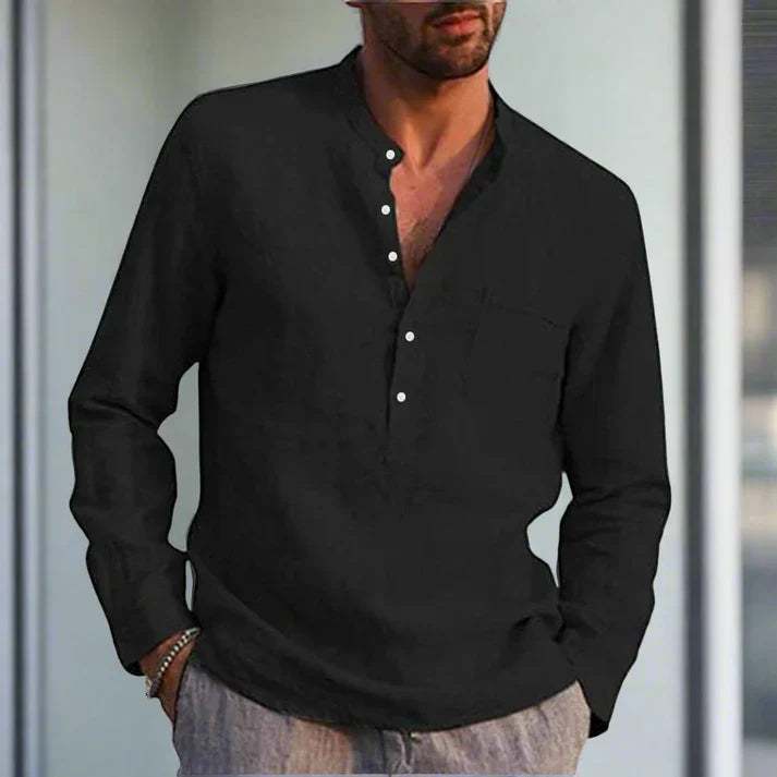 Levoire | Magnifique Chemise En Lin Avec Poche Poitrine Noir