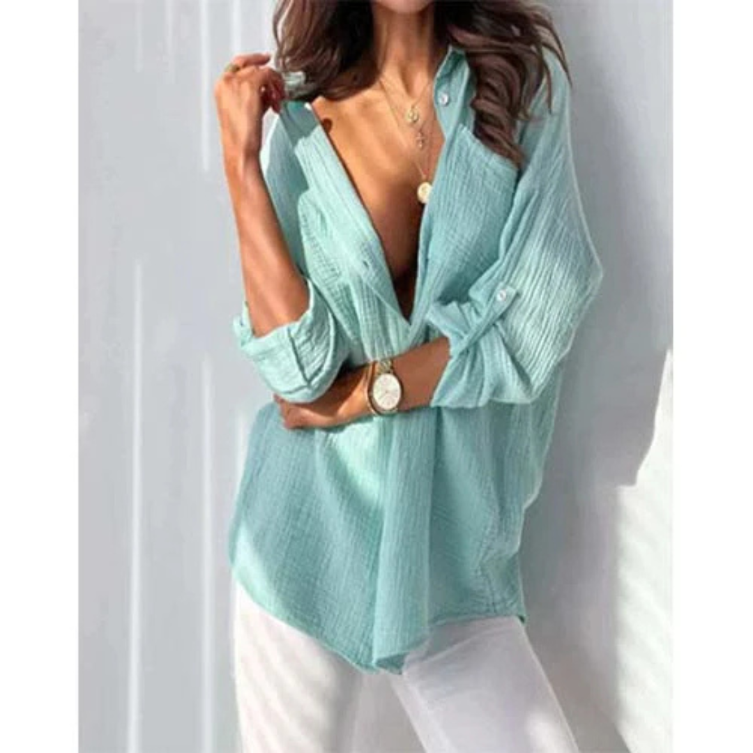 Levoire | Grande taille chemise d'été bouton à la main Turquoise