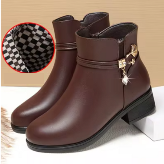 Levoire | Bottes Femme avec Détail Suspendu Talon Bas Café