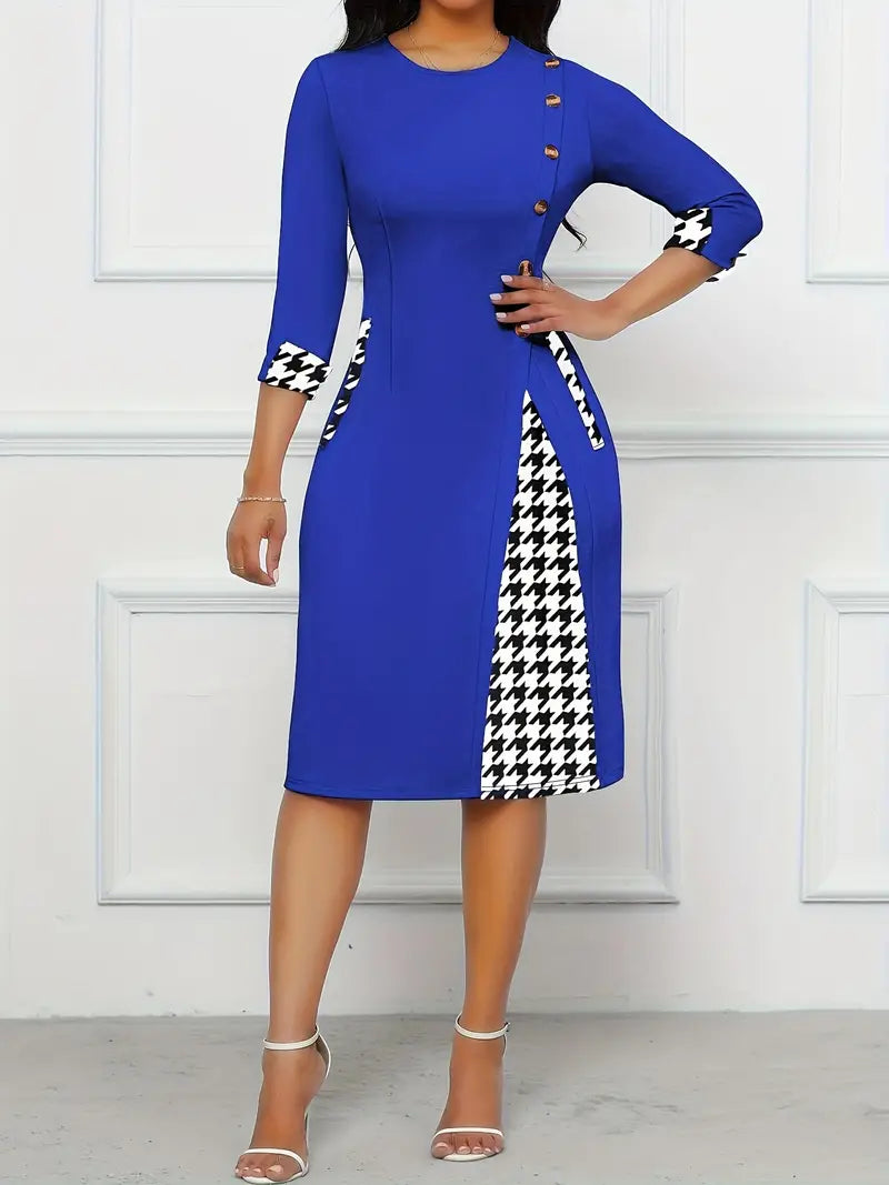 Levoire | Robe Élégante Avec Col Rond Et Décoration De Boutons