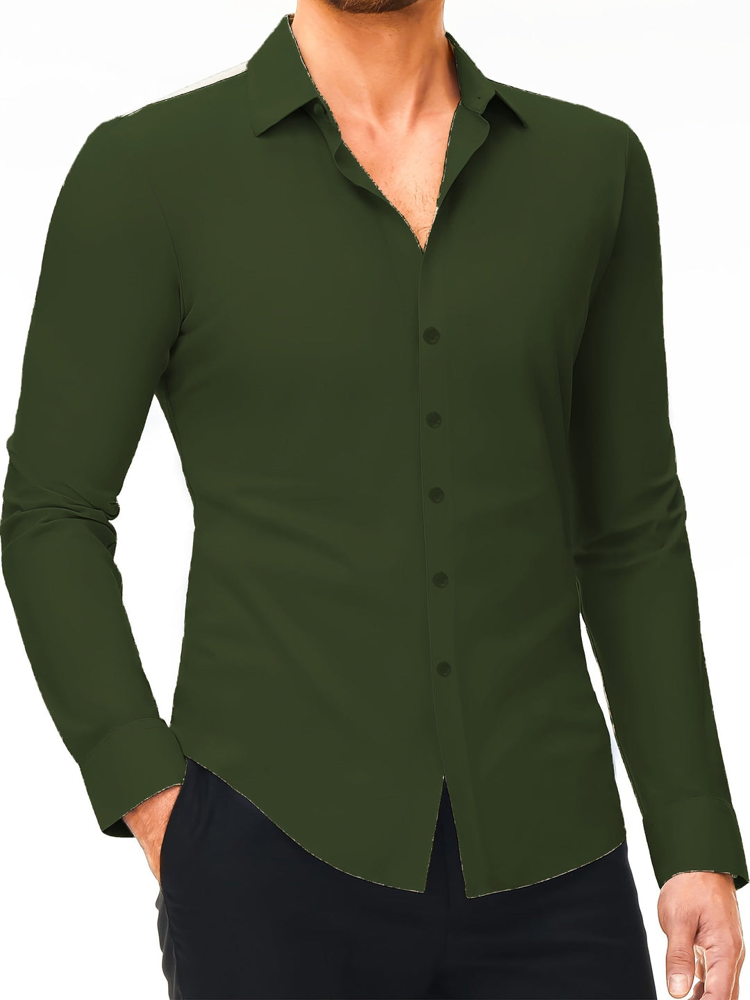 Levoire | Slim Fit Chemise En Coton Stretch Vert olive