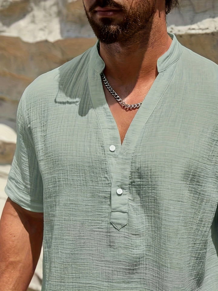 Levoire | Chemise Henley En Coton Pour Hommes À Manches Courtes