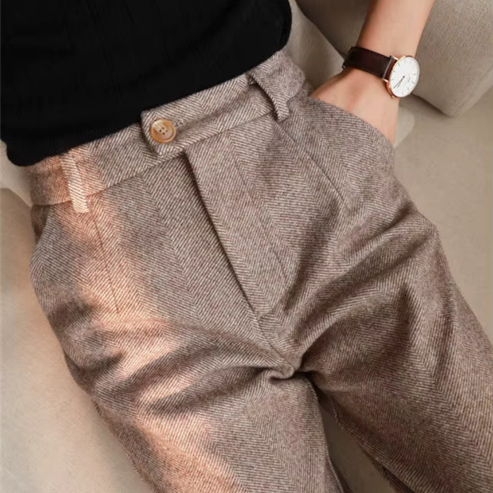 Levoire | Pantalon À Taille Haute Élégant En Tissu À Motif De Pêcheur Braun