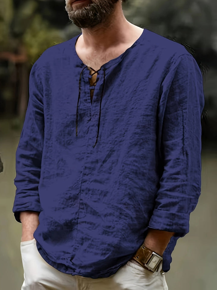 Levoire | T-Shirt Henley À Manches Longues En Mélange Coton-Lin Printemps/Automne