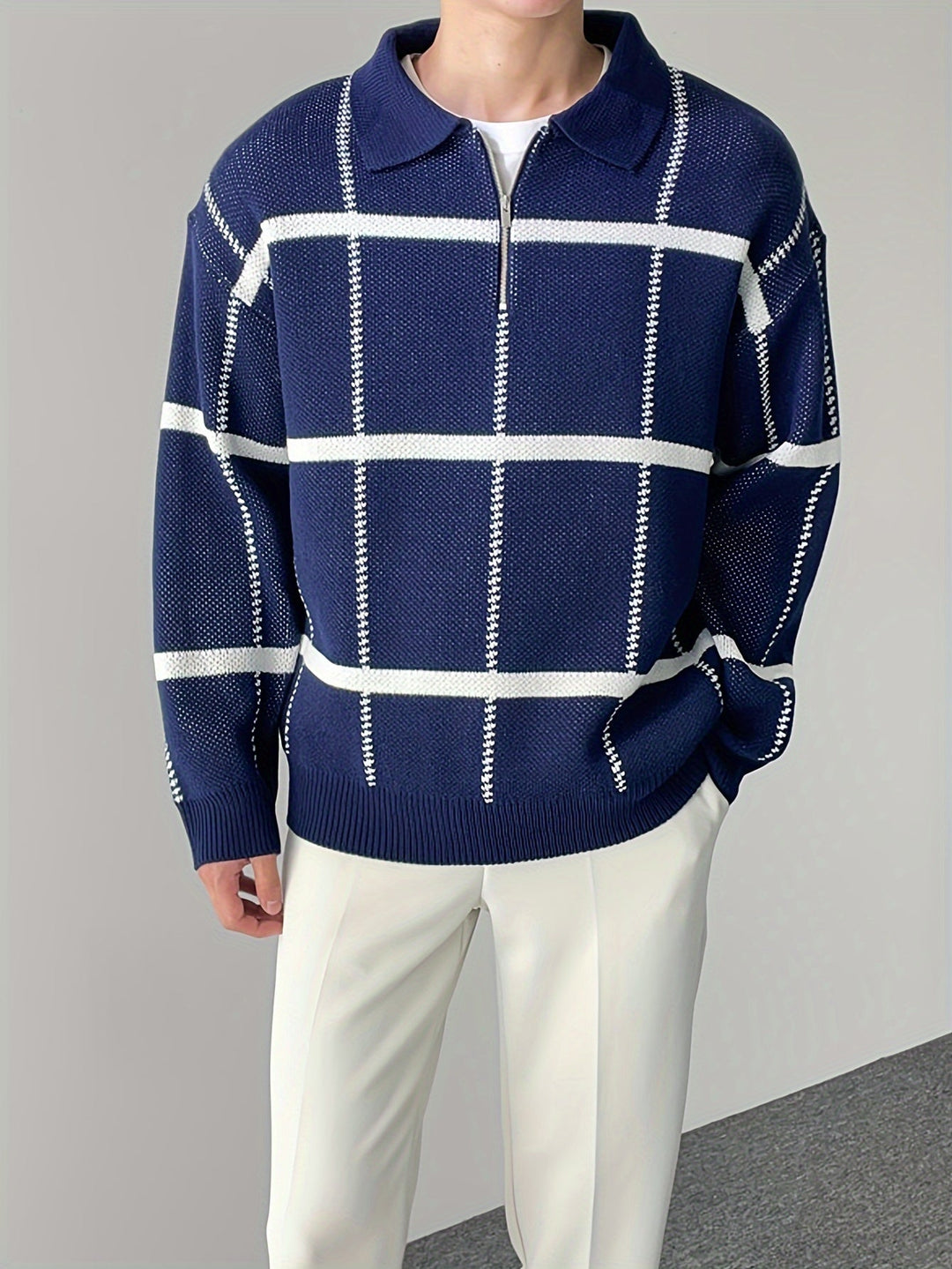 Levoire | Pull Homme À Carreaux Avec Demi-Zip Merimustav